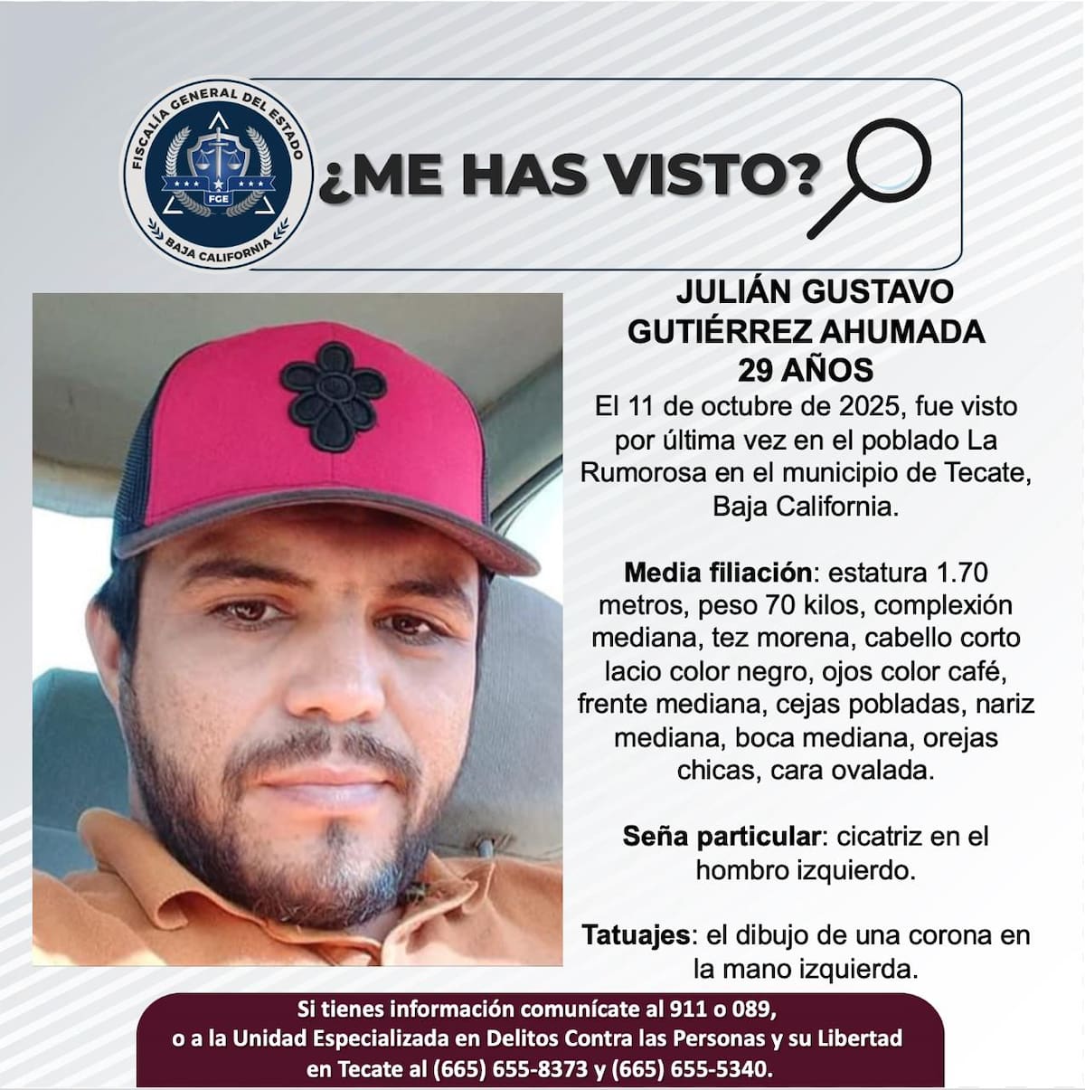 Fue visto por última vez el 11 de octubre de 2025.