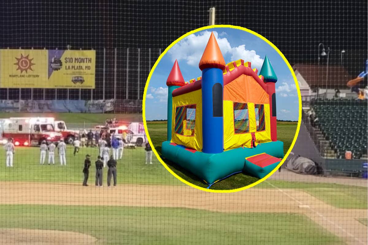 Por fuertes vientos, sale “volando” castillo inflable lleno de niños durante juego de beisbol; muere uno de 5 años