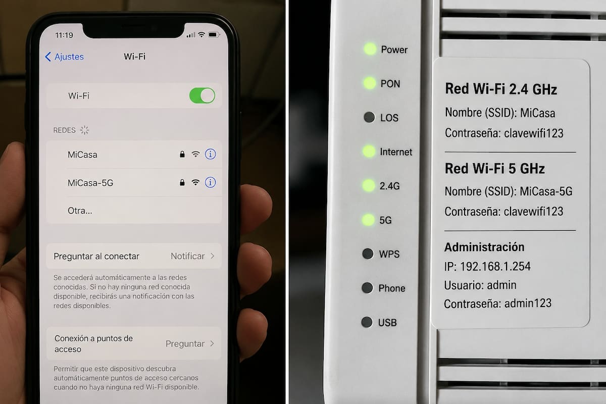 Algunos módems muestran redes separadas de 2.4 GHz y 5 GHz, aunque ambas pertenecen al mismo servicio de internet. | Imagen generada por la IA de ChatGPT
