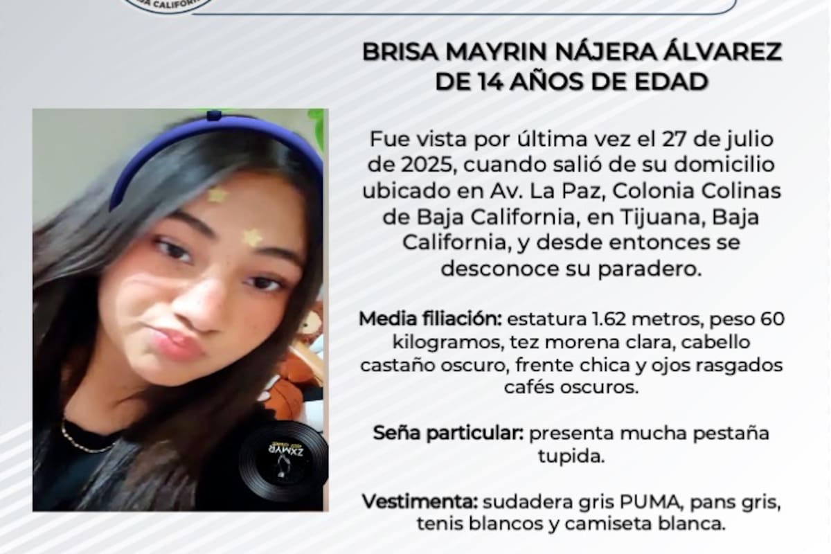 Se busca a Brisa Mayrin Nájera Álvarez de 14 años