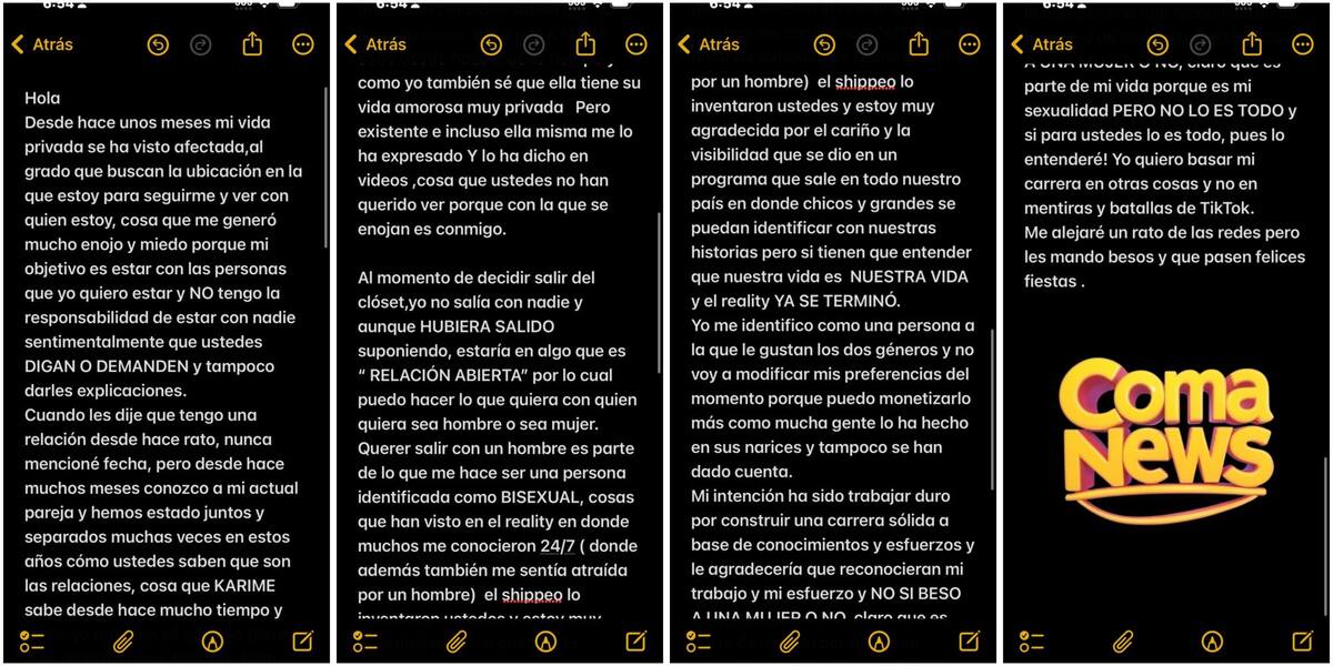 Gala Montes a través de su canal de difusión de Whatsapp / cuenta de X: @lacomadritaof_