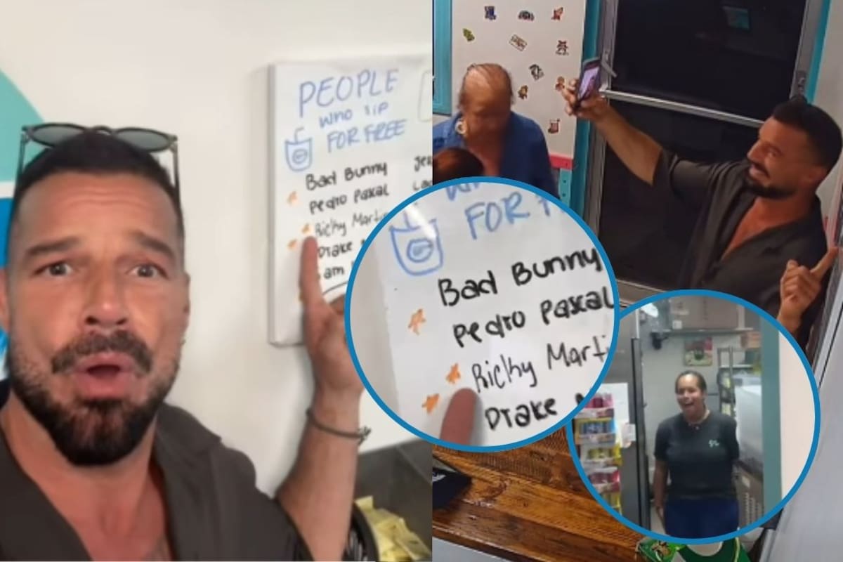 VIDEO | Ricky Martin aparece por sorpresa en un pequeño negocio que señalaba que el cantante podía beber gratis, el video se volvió viral por la reacción de la empleada