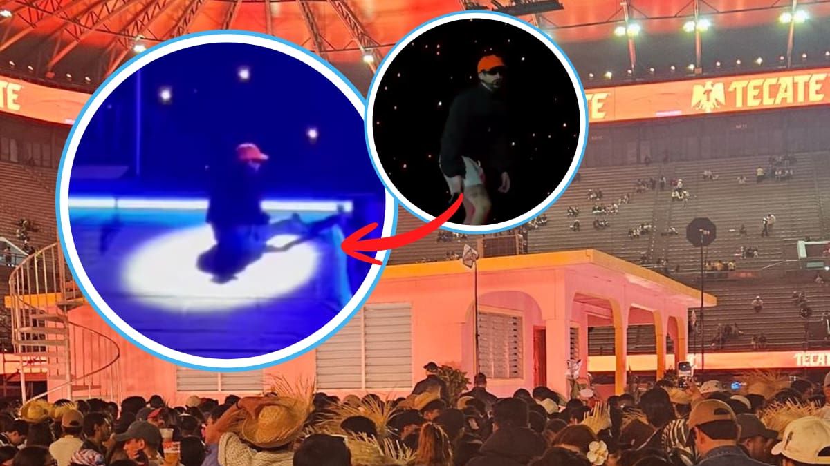 Bad Bunny se resbala en “La Casita” durante su concierto en CDMX (VIDEO)