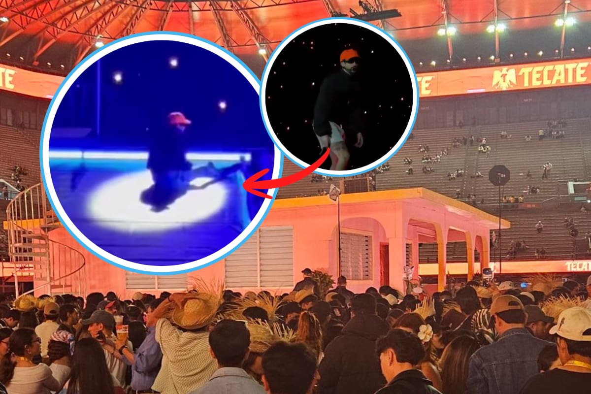Bad Bunny se resbala en “La Casita” durante su concierto en CDMX (VIDEO)