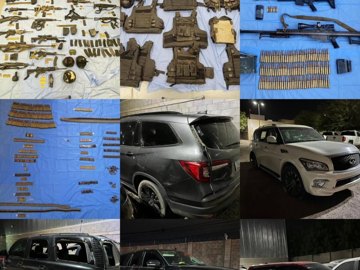 Aseguran armas, cartuchos, cargadores, chalecos y vehículos, entre otros objetos.
