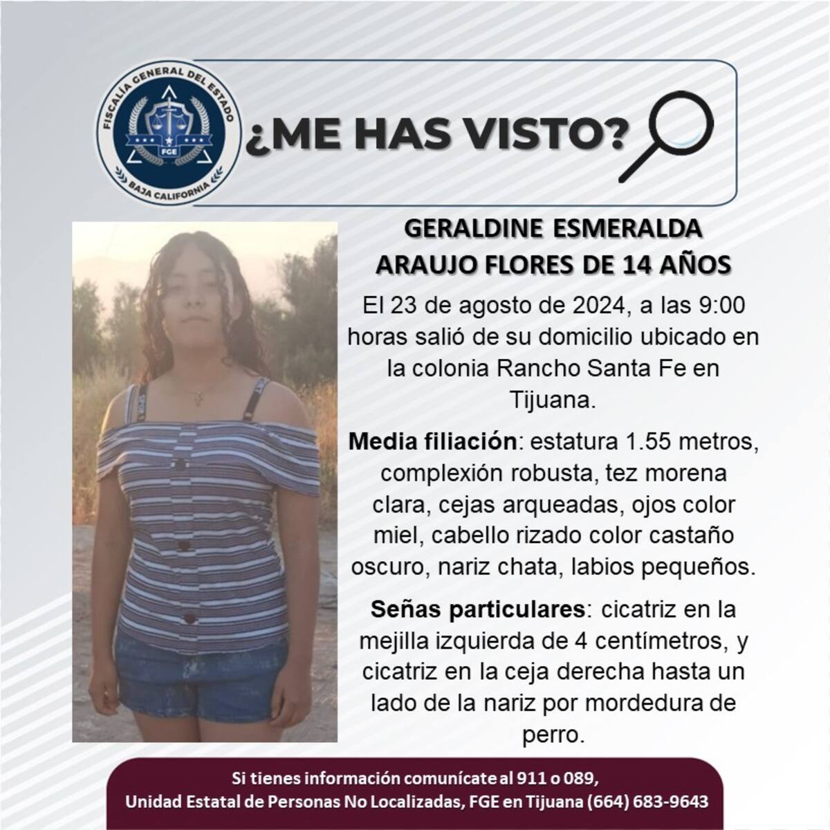 Geraldine Esmeralda Araujo Flores fue vista por última vez el 23 de agosto de 2024.