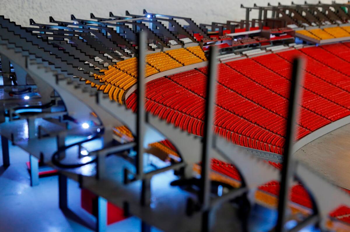 Detail of the model of the Kansas Stadium, on July 28, in the city of Guadalajara in the state of Jalisco, Mexico (Issud 01 August 2020). Using some 9,000 pieces, a family from Guadalajara, western Mexico, builds a scale replica of Arrow Head Stadium, home of the Kansas City Chiefs football team as occupational therapy in isolation. EFE / Francisco Guasco