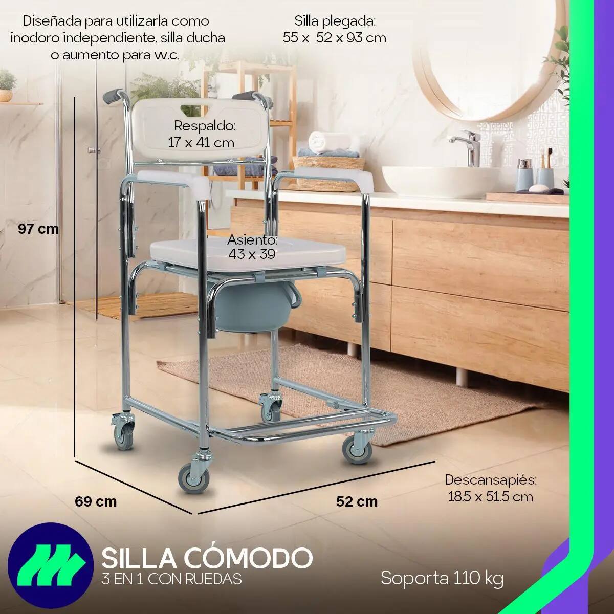 Silla Cómodo Ducha Para Baño 3 En 1 | Mercado Libre