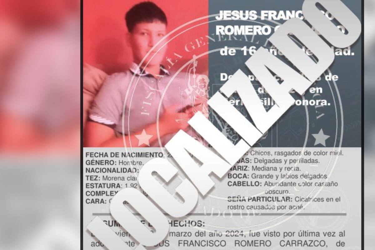 Localizan con vida a Jesús Francisco Romero, joven de 16 años desaparecido en Hermosillo