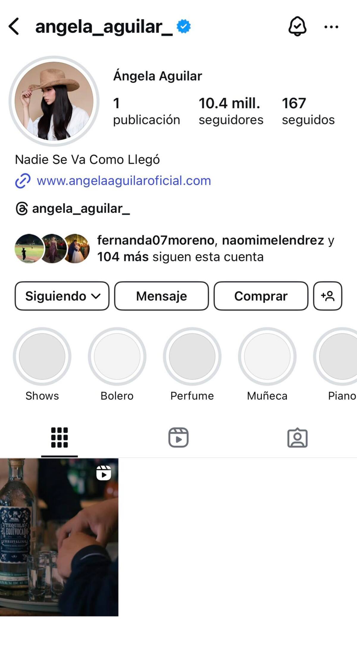 Ángela Aguilar borra sus fotos de Instagram | Captura de pantalla