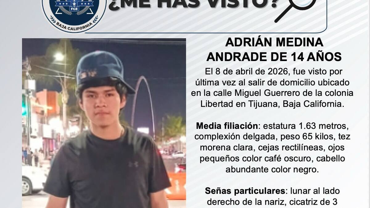 Se busca a Adrián Medina Andrade de 14 años de edad