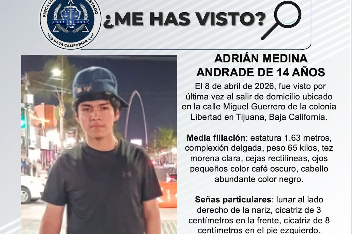 Se busca a Adrián Medina Andrade de 14 años de edad