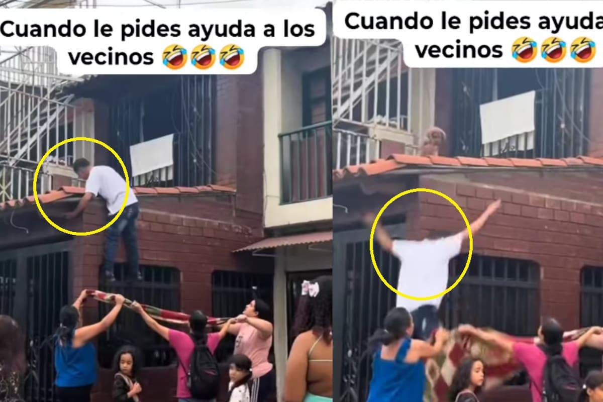 Hombre pide ayuda a sus vecinos para saltar… y acaba estampado contra el suelo