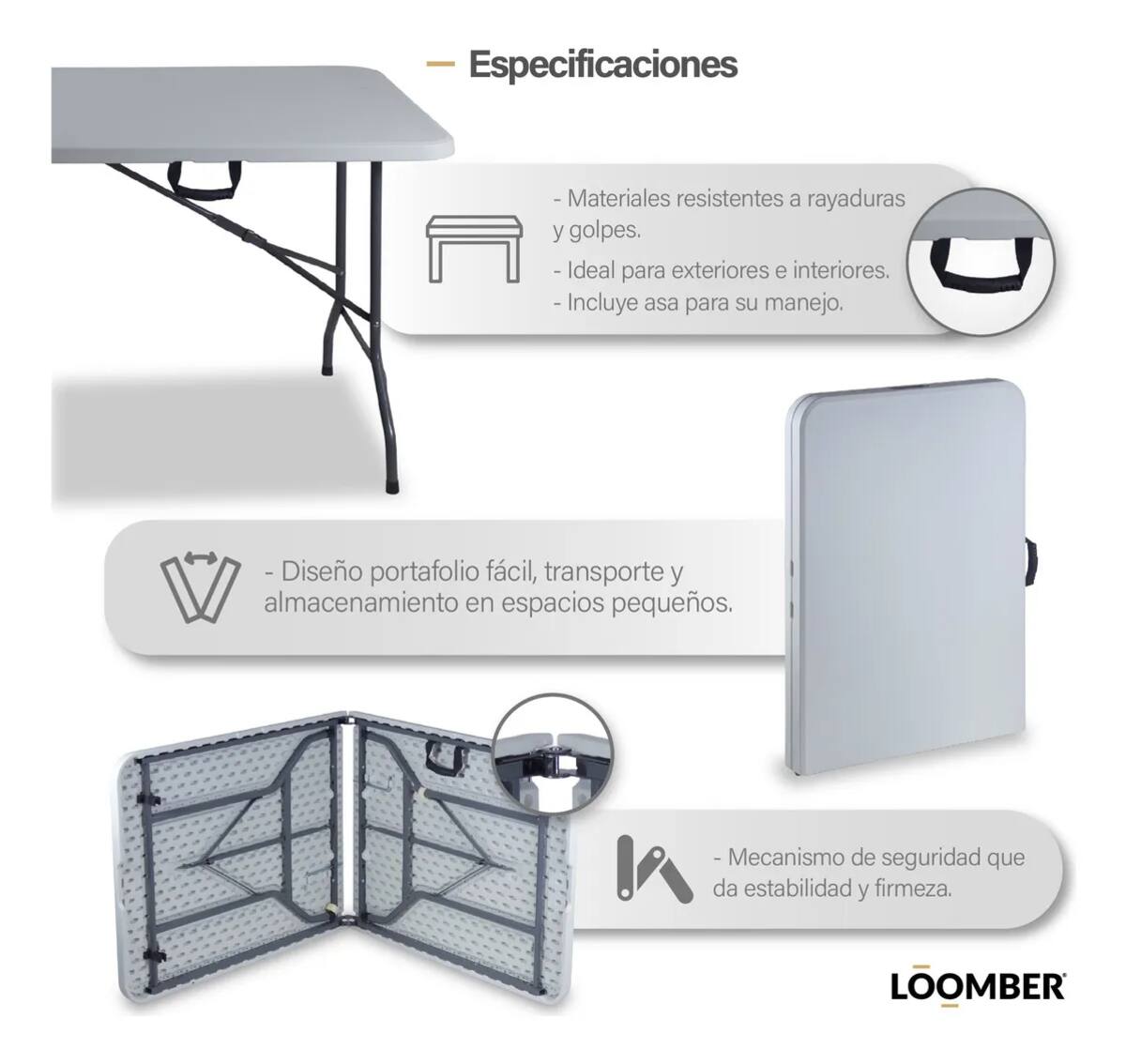 Paquete de 2 Mesas Plegables Loomber de 1.8 metros | Mercado Libre