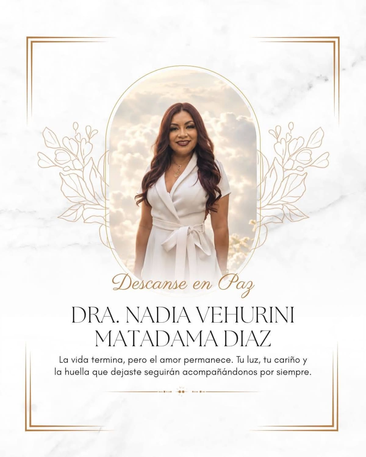 Fallecimiento de la Dra. Nadia Veturini Matadama Díaz. Foto: Facebook