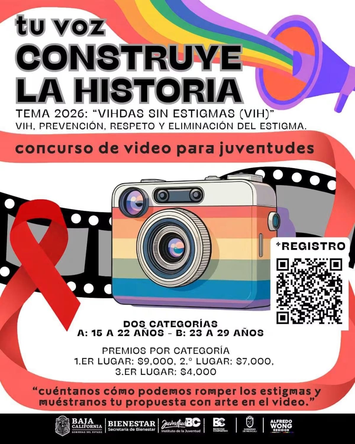 Jóvenes de Mexicali de 15 a 29 años podrán ganar hasta 9 mil pesos en un concurso de videos de un minuto sobre prevención del VIH y combate a la discriminación. La convocatoria cierra el 31 de octubre. Foto: Cortesía
