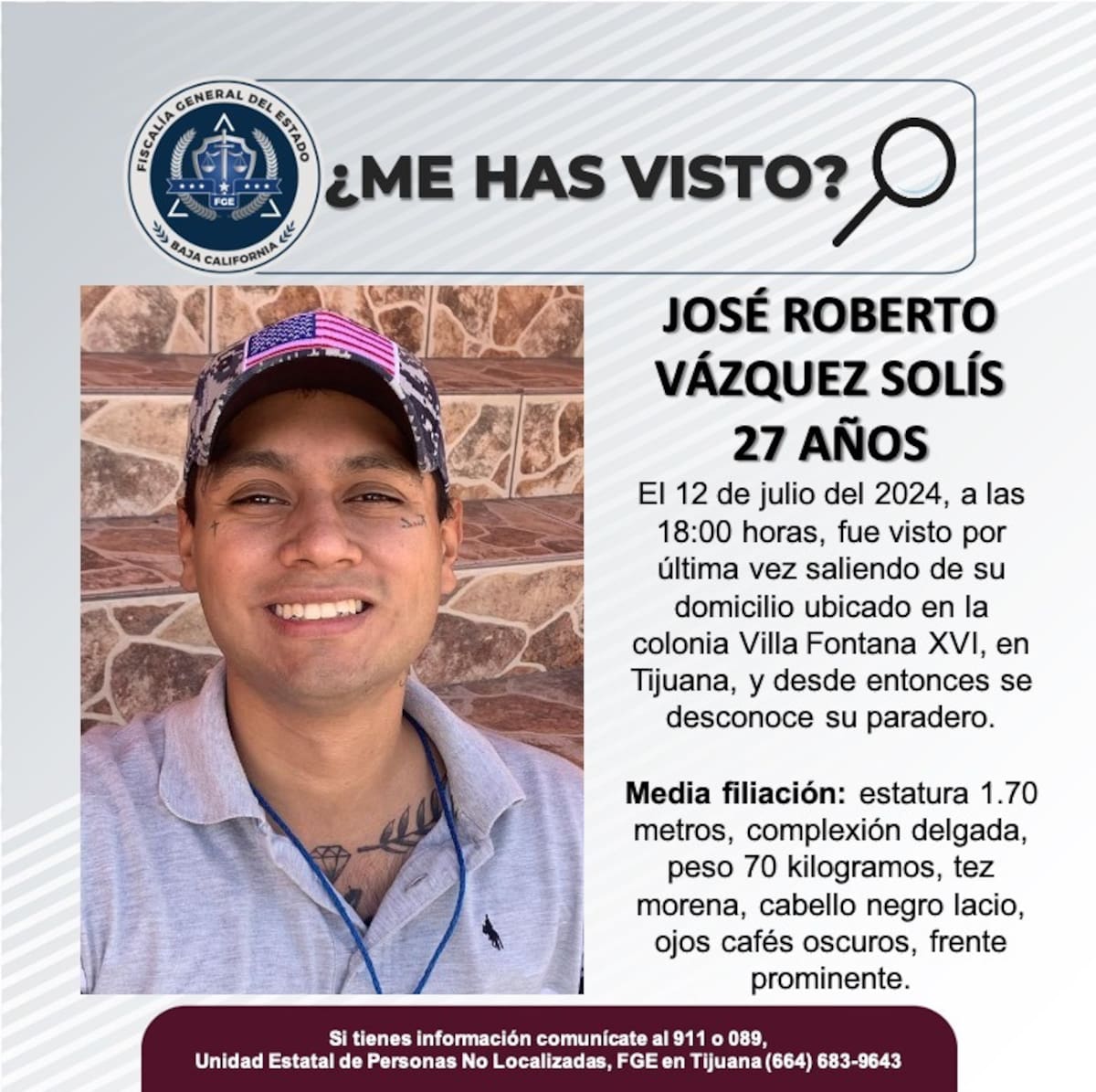 José Roberto Vázquez Solís fue visto por última vez el 12 de julio de 2024.