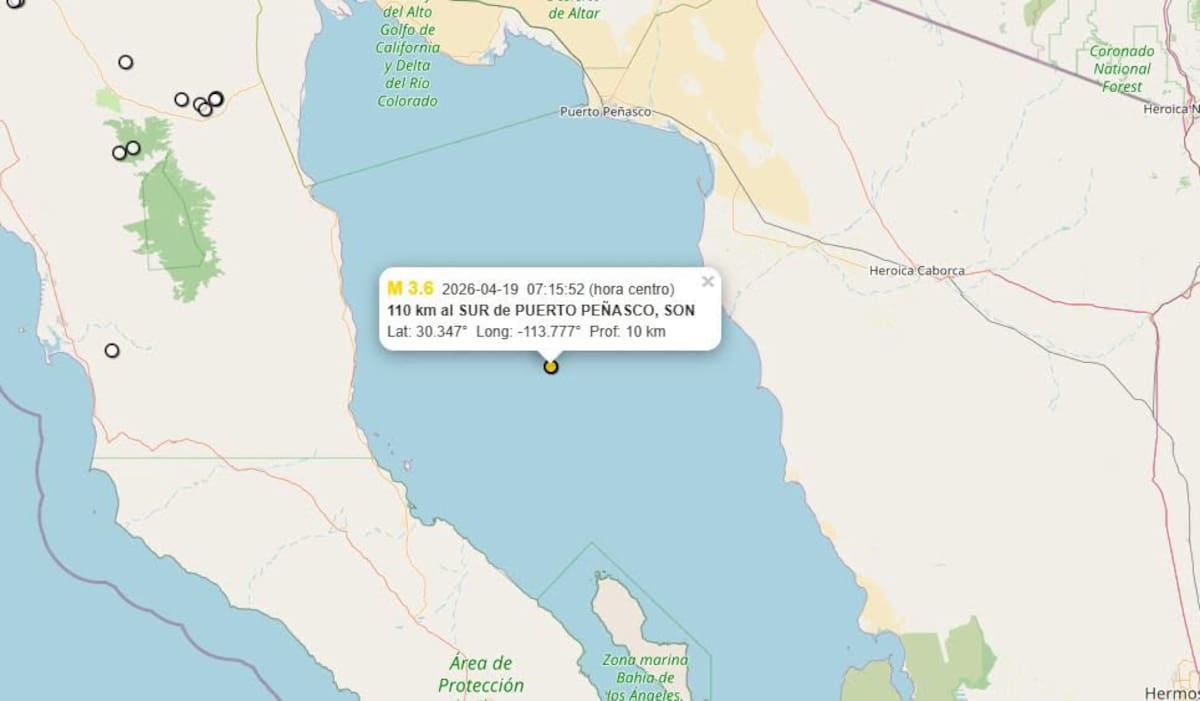 El sismo más reciente fue de magnitud 3.6, a 110 km al sur de Puerto Peñasco y a 10 km de profundidad. FOTO: PROTECCIÓN CIVIL DE SONORA