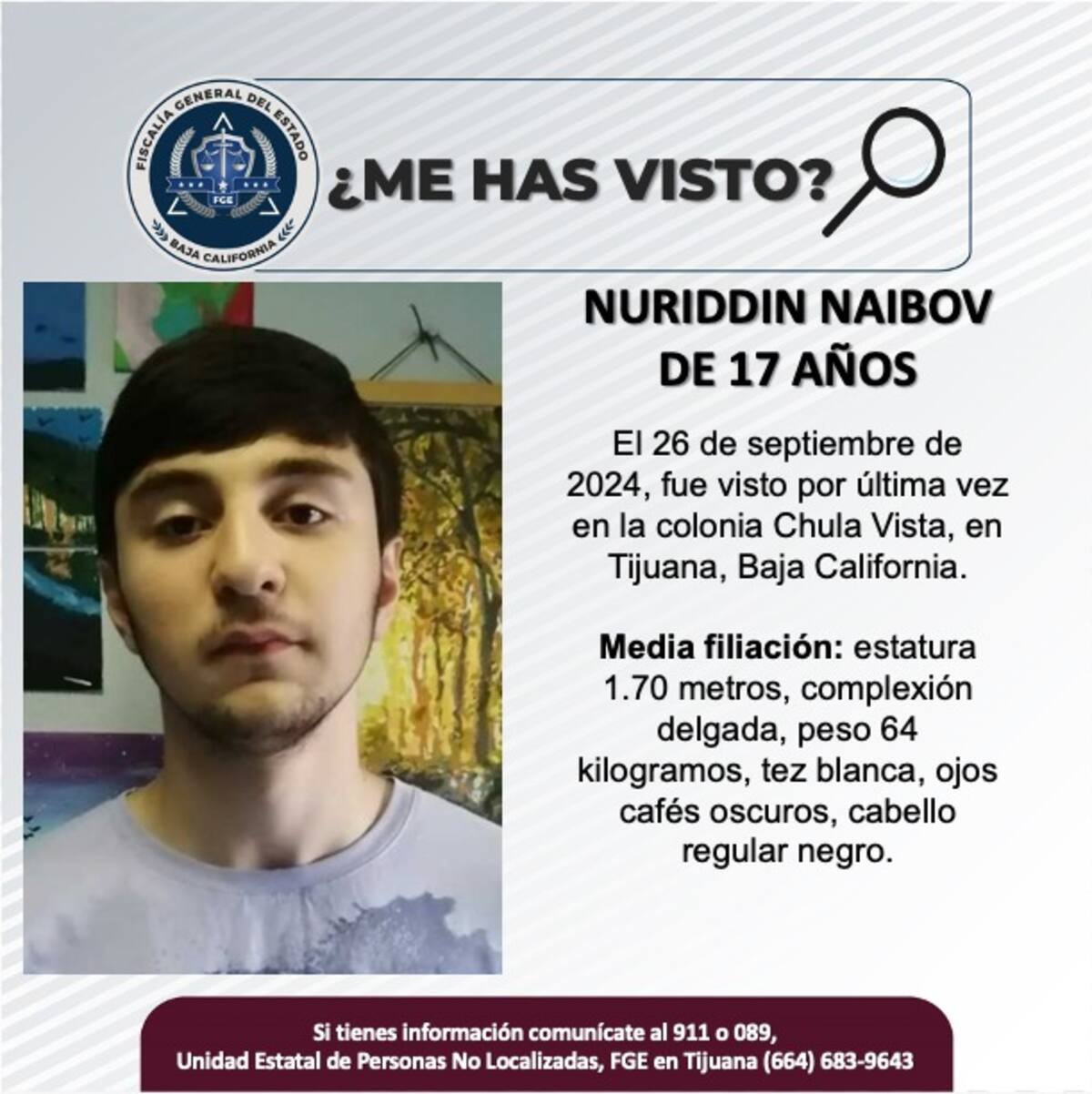 Nuriddin Naibov fue visto por última vez el 26 de septiembre del 2024.