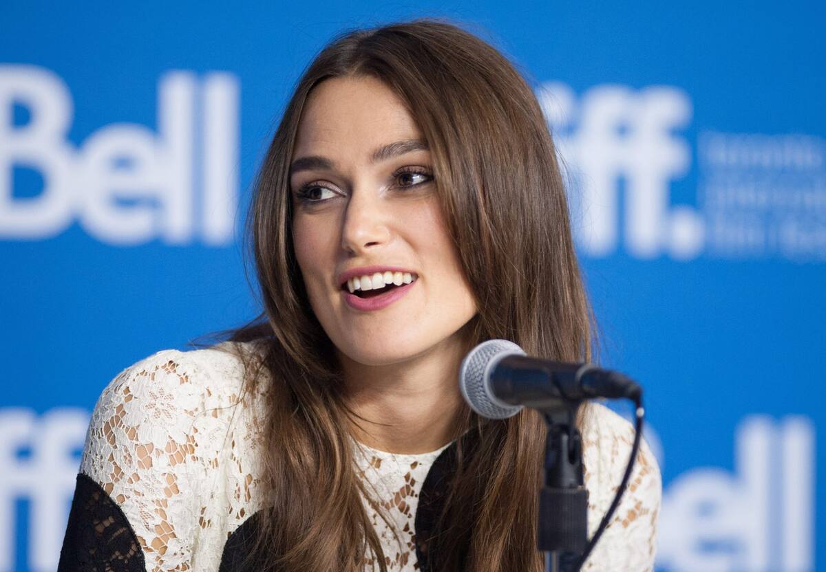 Actor Keira Knightley speaks during a press conference for "The Imitation Game" at the 2014 Toronto International Film Festival in Toronto on Tuesday, Sept. 9, 2014. (AP Photo/The Canadian Press, Hannah Yoon)