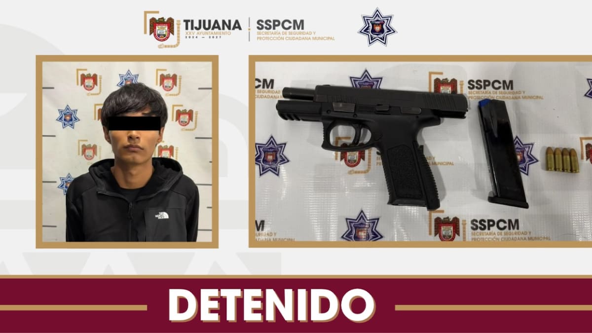 Detienen a joven de 18 años con pistola calibre 9 milímetros en Tijuana