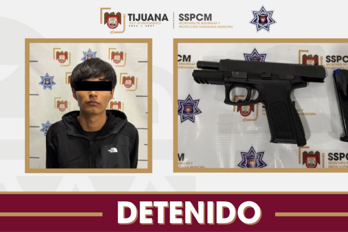 Detienen a joven de 18 años con pistola calibre 9 milímetros en Tijuana