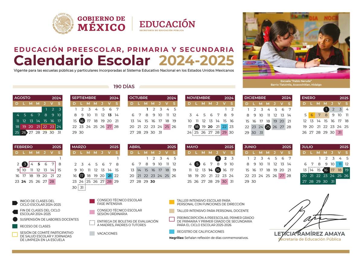 Calendario escolar de la SEP.