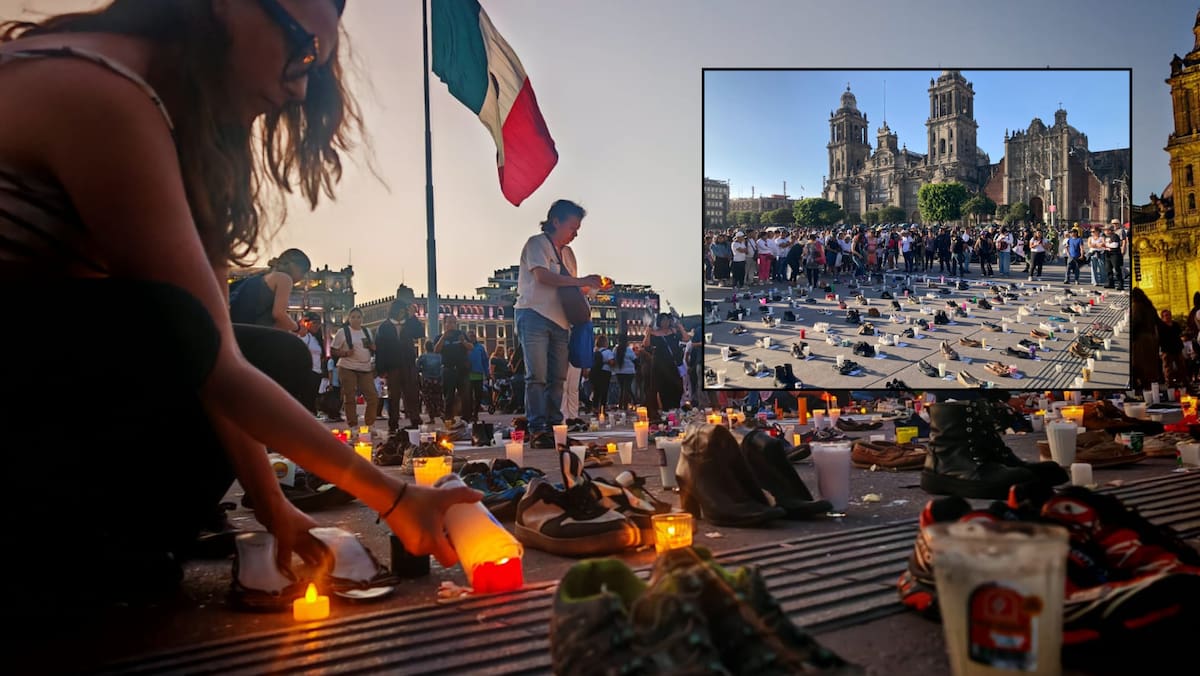 ARCHIVO: Colectivos de búsqueda de personas desaparecidas en México llevaron a cabo en la Plancha del Zócalo Capitalino un evento llamado Vigilia y Luto, en el que se encendieron 400 velas y se colocaron 400 pares de zapatos en homenaje a las víctimas del Rancho Izaguirre, ubicado en el municipio de Teuchitlán, Jalisco.
Foto: X de El Heraldo de México (@heraldodemexico)