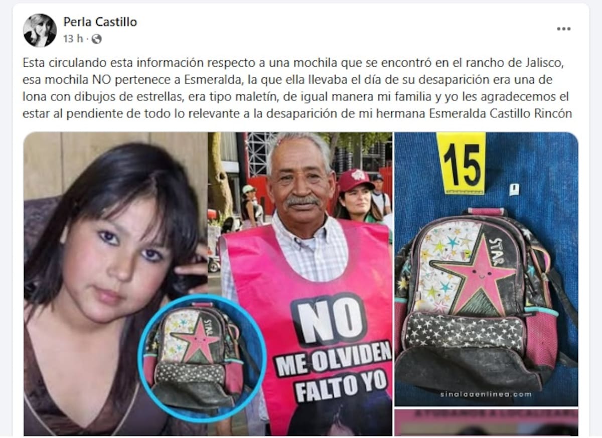 Perla habla sobre la mochila con la estrella que presuntamente sería de su hermana desaparecida, Esmeralda Castillo.