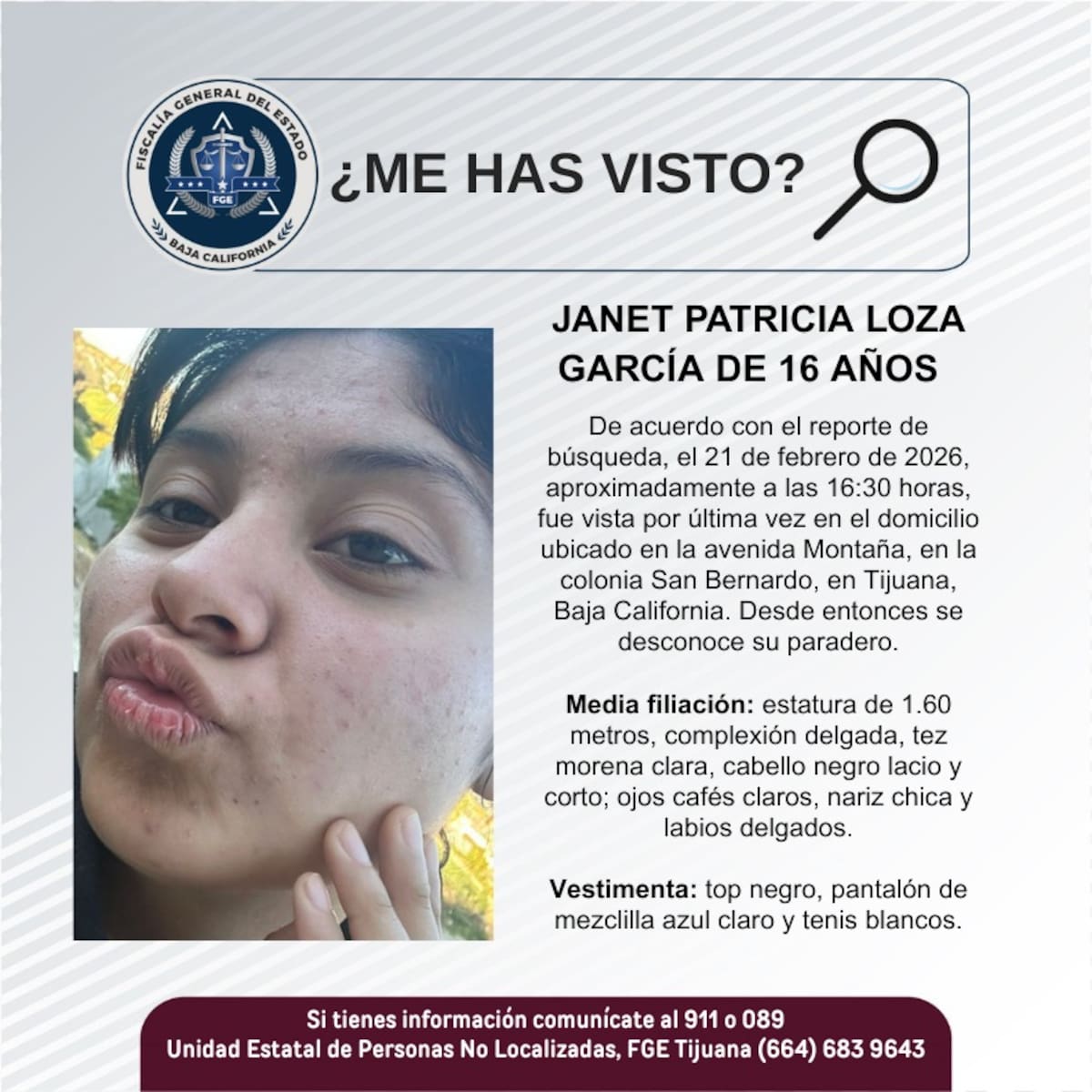 Fue vista por última vez el 21 de febrero de 2026.