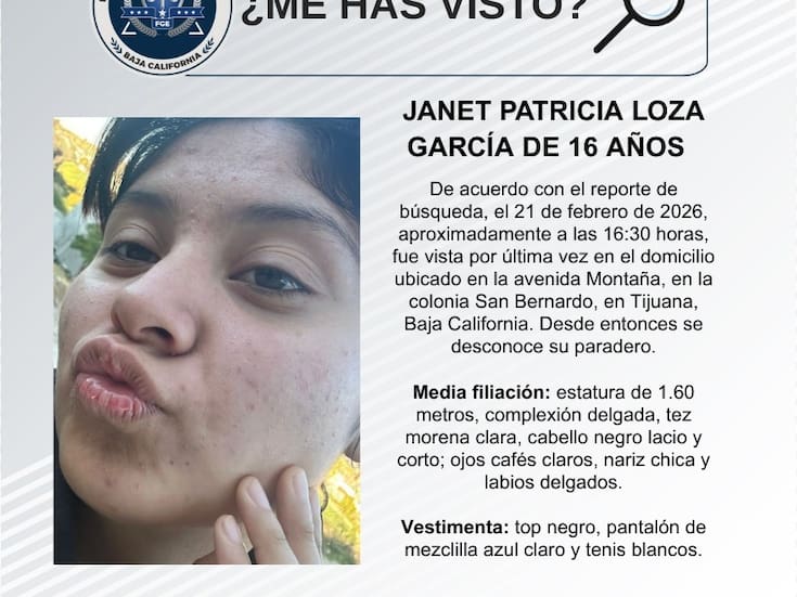 Se busca a Janet Patricia Loza García de 16 años de edad