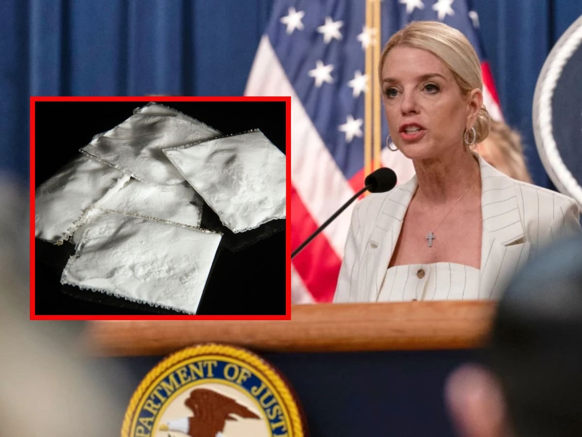 La fiscal general de Estados Unidos, Pam Bondi, anunció el martes un decomiso histórico de fentanilo y drogas en una operación contra el Cártel de Sinaloa. | Crédito: AP/Canva