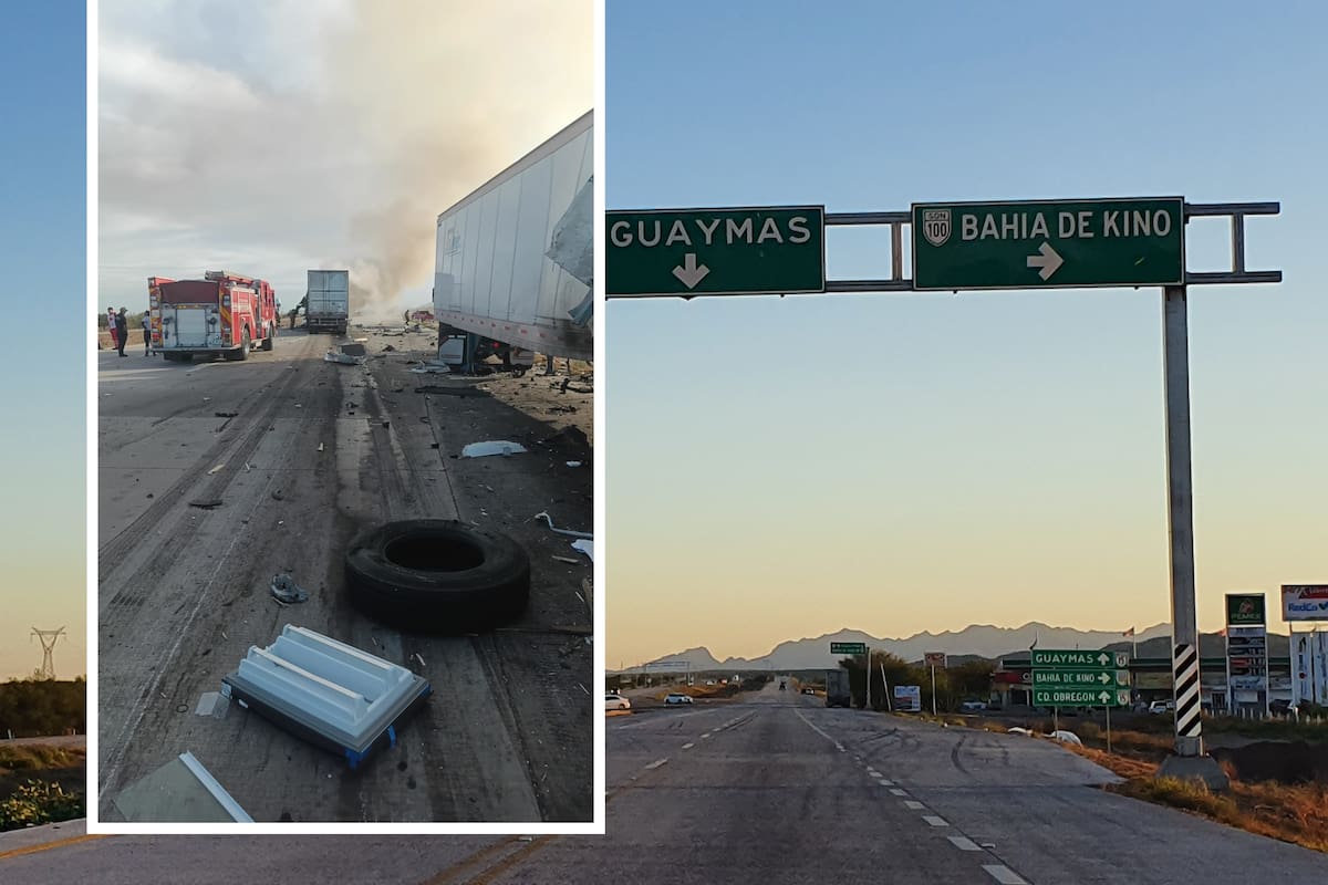 Muere una persona en choque entre tractocamiones en la carretera Guaymas-Hermosillo