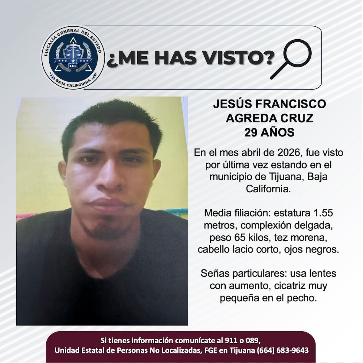 Fue visto por última vez el mes abril de 2026.