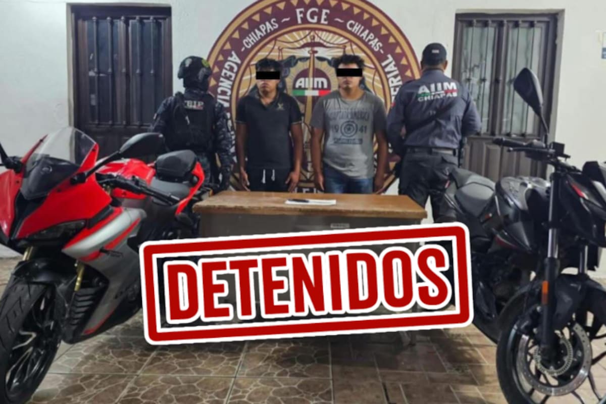 Capturan en Chiapas a dos hombres acusados de violento robo vehicular; les aseguran motocicletas y un arma blanca tras denuncia de la víctima