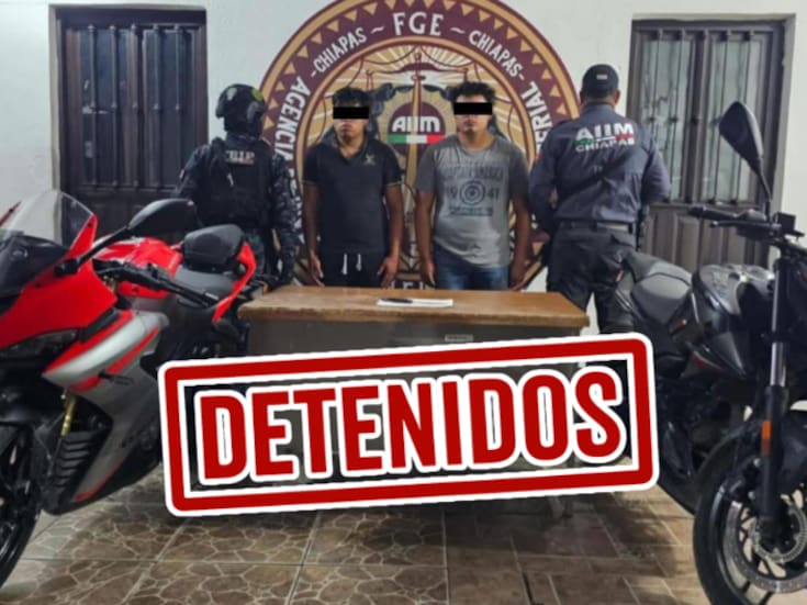 Capturan en Chiapas a dos hombres acusados de violento robo vehicular; les aseguran motocicletas y un arma blanca tras denuncia de la víctima