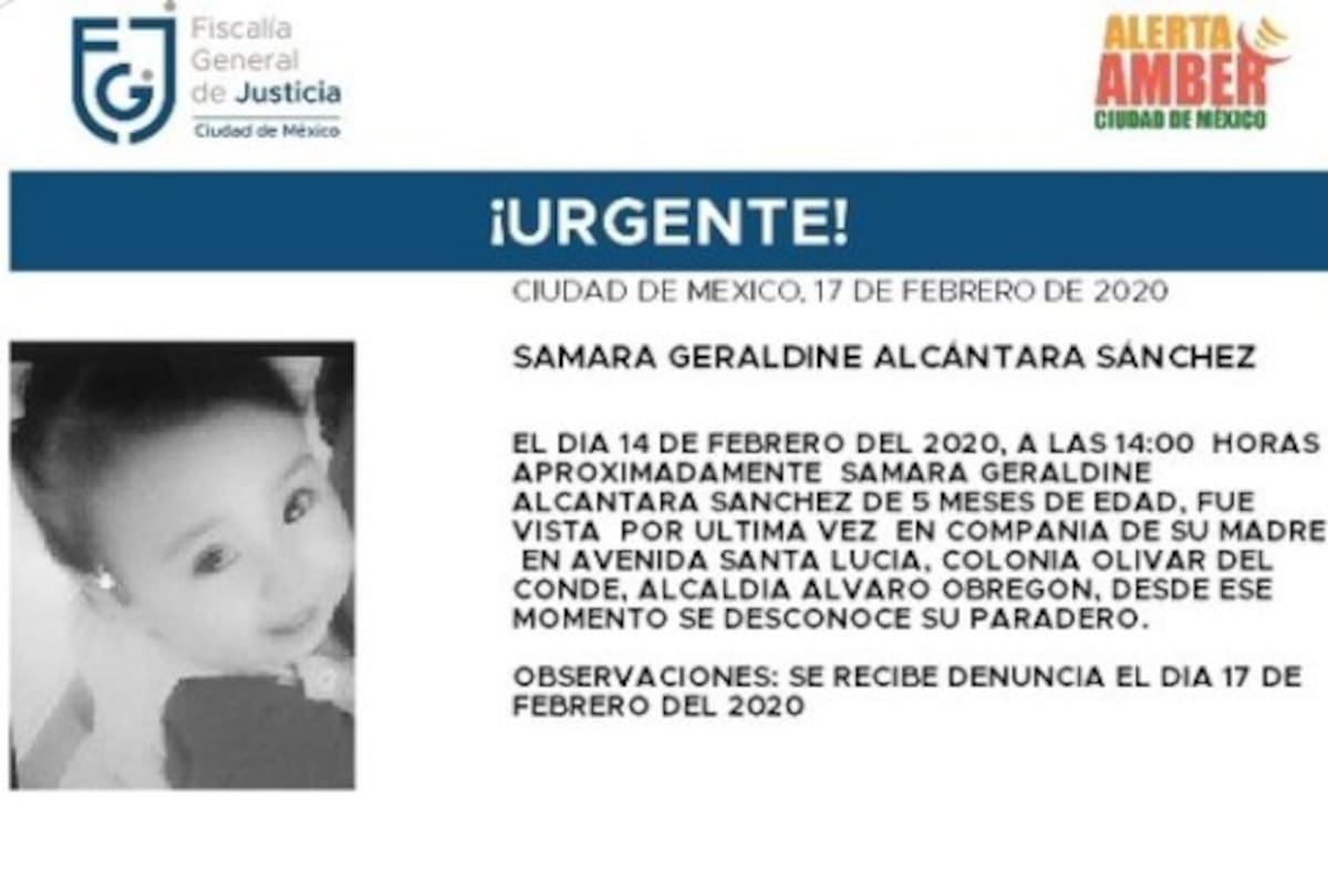 La pequeña Samara fue vista por última vez el 14 de febrero; tiene 5 meses de edad