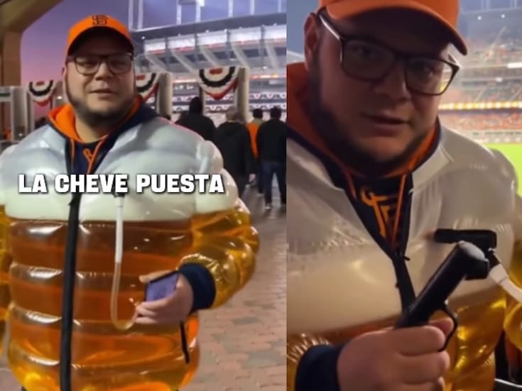 “Todos se le quedaban viendo”: joven sorprende en un juego de béisbol con una chaqueta que también funciona como dispensador gigante de cerveza