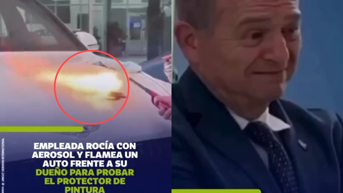 Empleada automotriz rocía aerosol y prende fuego a un automóvil frente a su dueño para demostrar qué tan bien funciona el protector de pintura