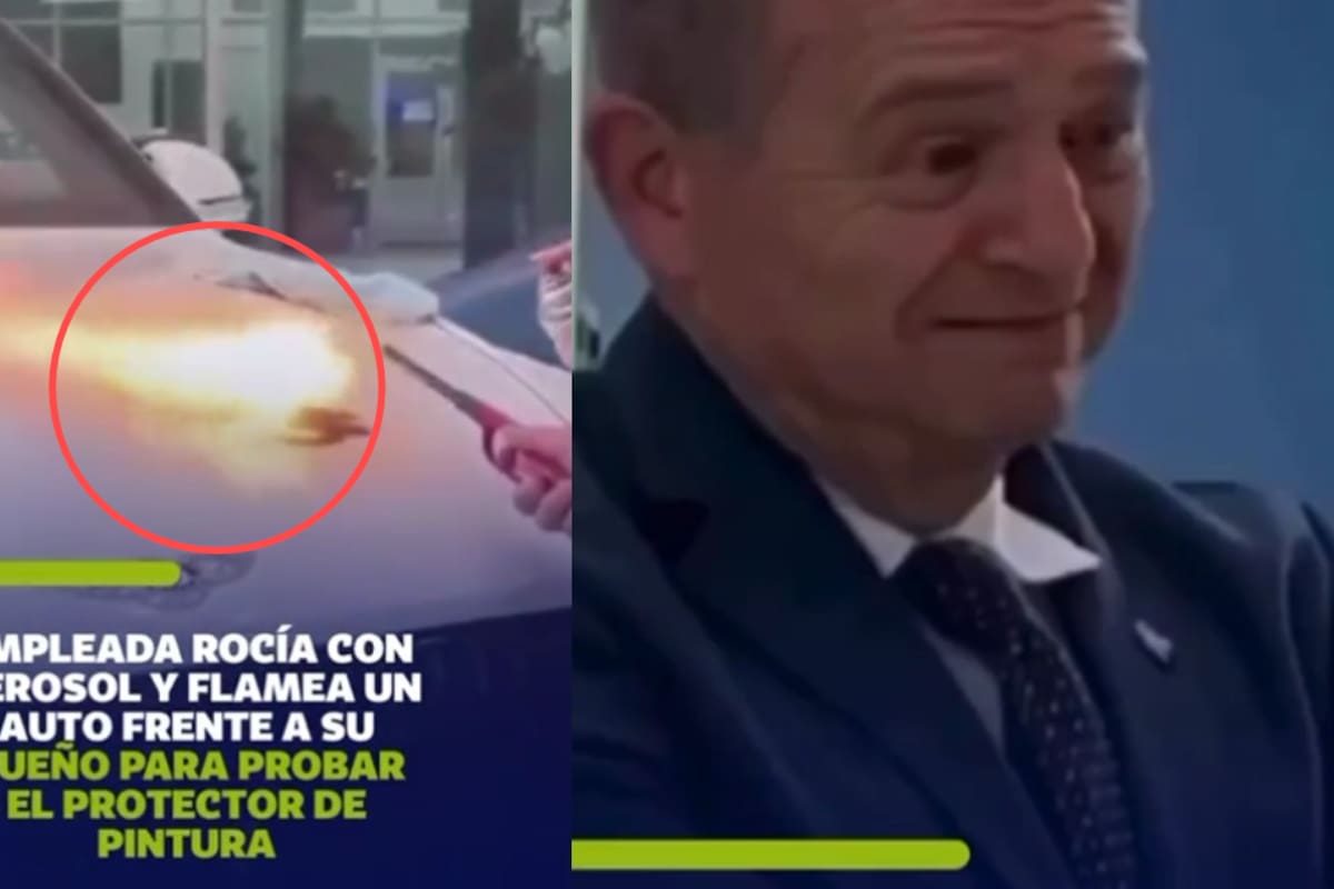Empleada automotriz rocía aerosol y prende fuego a un automóvil frente a su dueño para demostrar qué tan bien funciona el protector de pintura