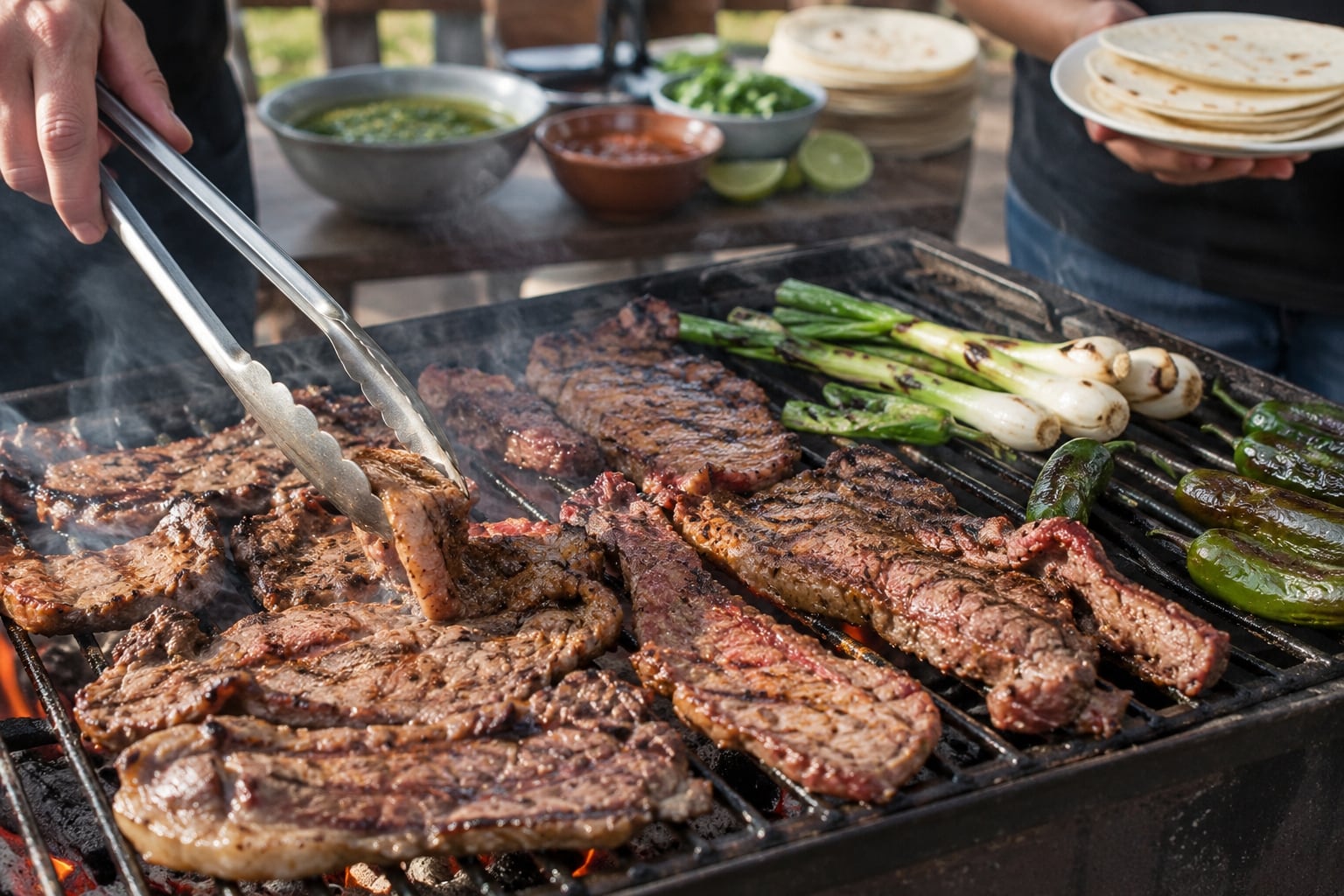 La carne asada es una tradición gastronómica en México, especialmente en el norte, donde suele acompañarse con tortillas, salsas, cebollitas y guacamole. | Crédito: Imagen hecha por IA de ChatGPT