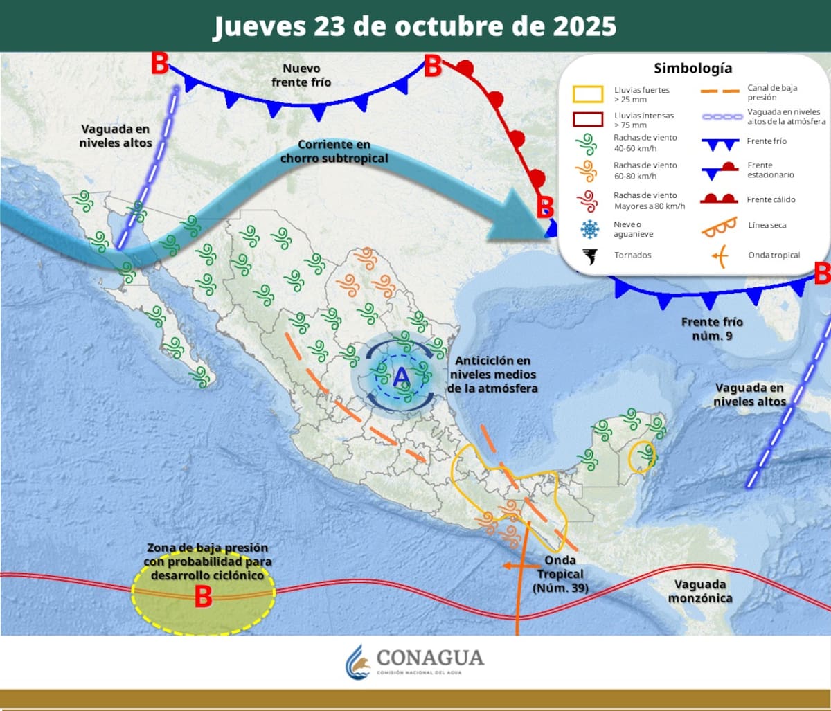Pronóstico para el jueves 23 de octubre. | Crédito: SMN