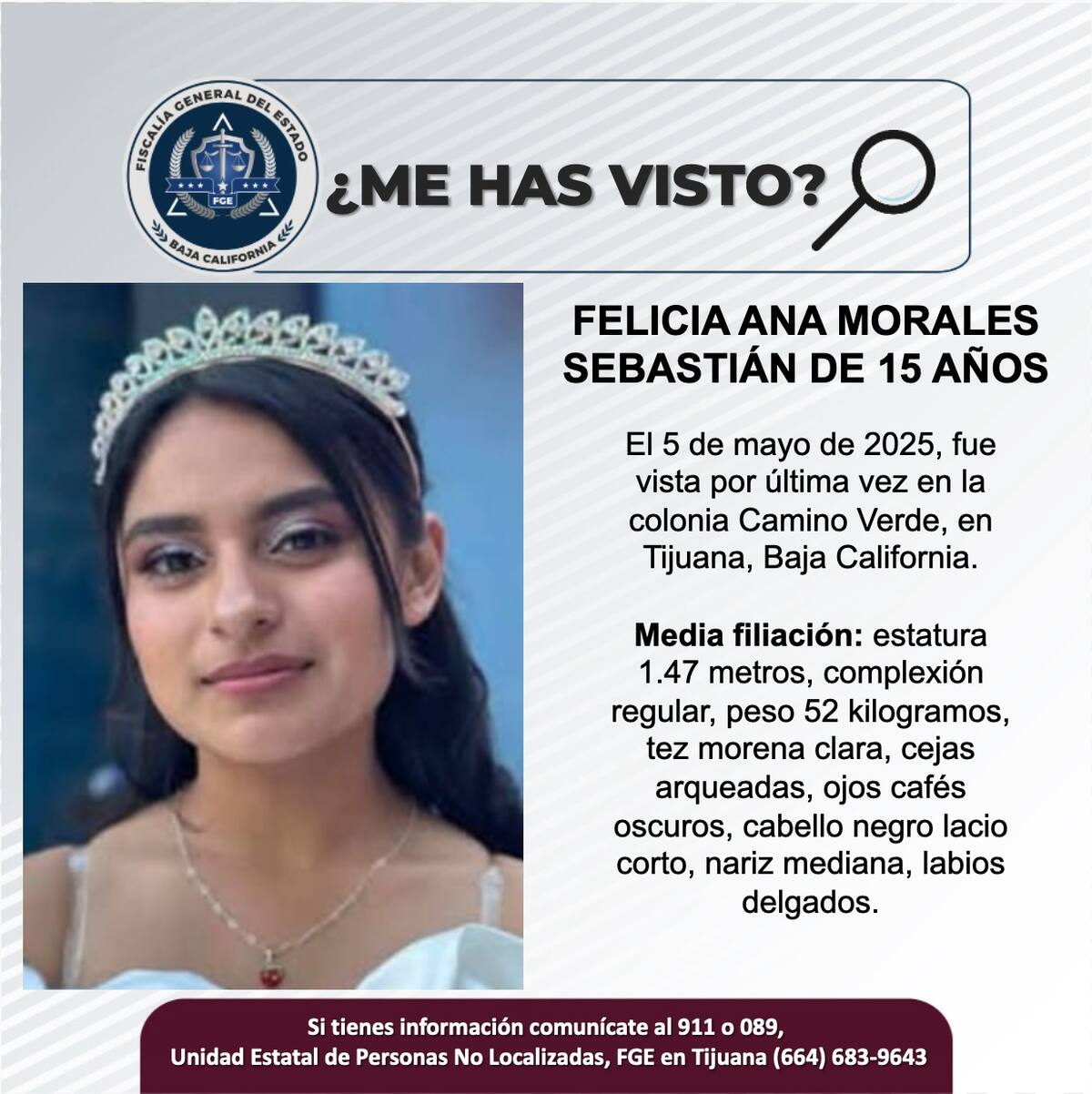 Felicia Ana Morales Sebastián fue vista por última vez el 5 de mayo de 2025.