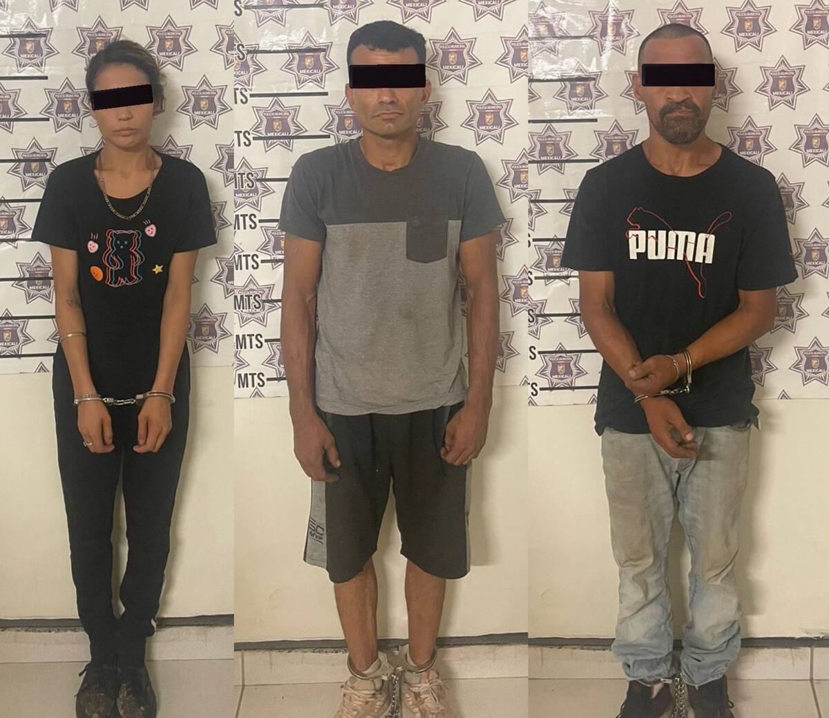 Fueron identificados como Layla Gabriela “N”, de 20 años; Miguel Ángel “N”, de 36 años; y Luis Miguel “N”, de 39 años. Foto: Cortesía