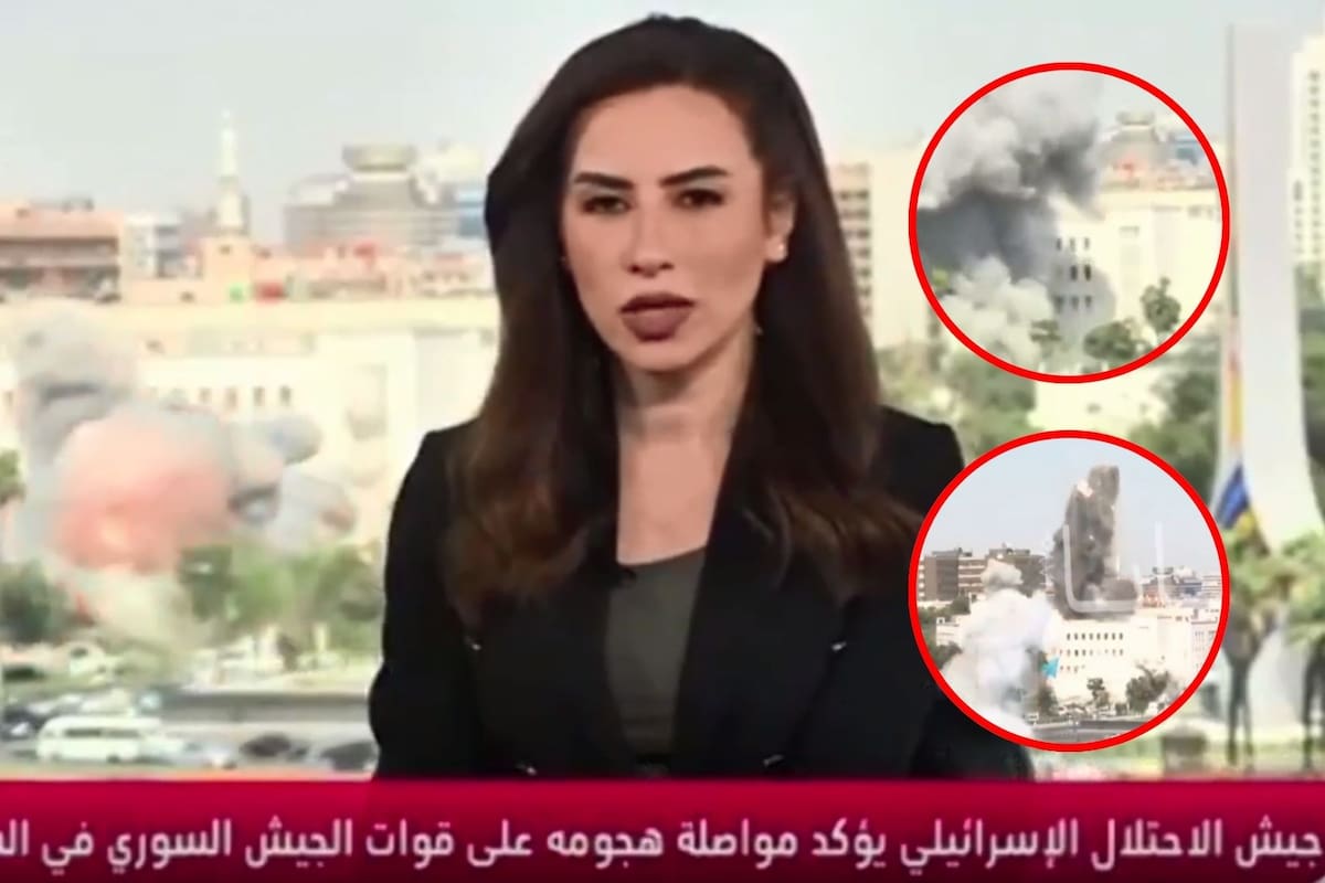 Video: Noticiero capta bombardeo de instalaciones militares sirias en vivo