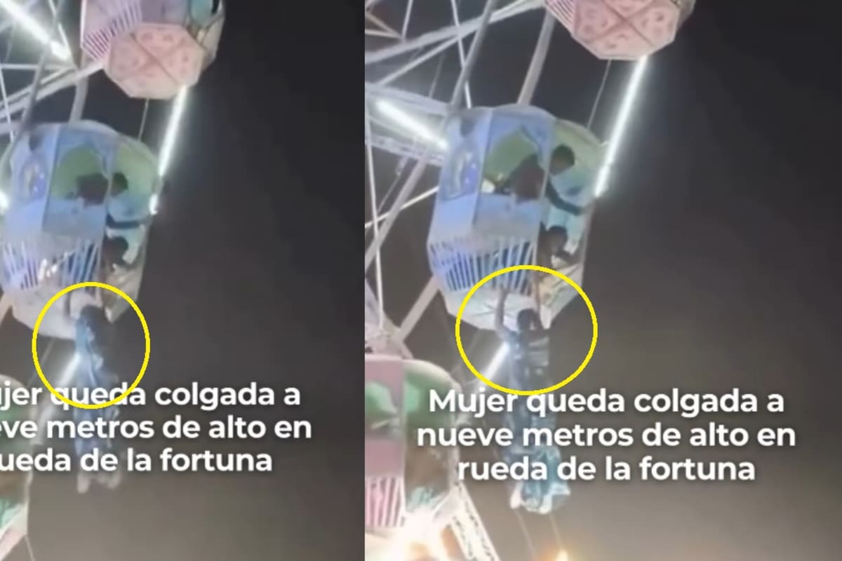 Mujer queda colgada a 9 metros de altura en un juego mecánico en India