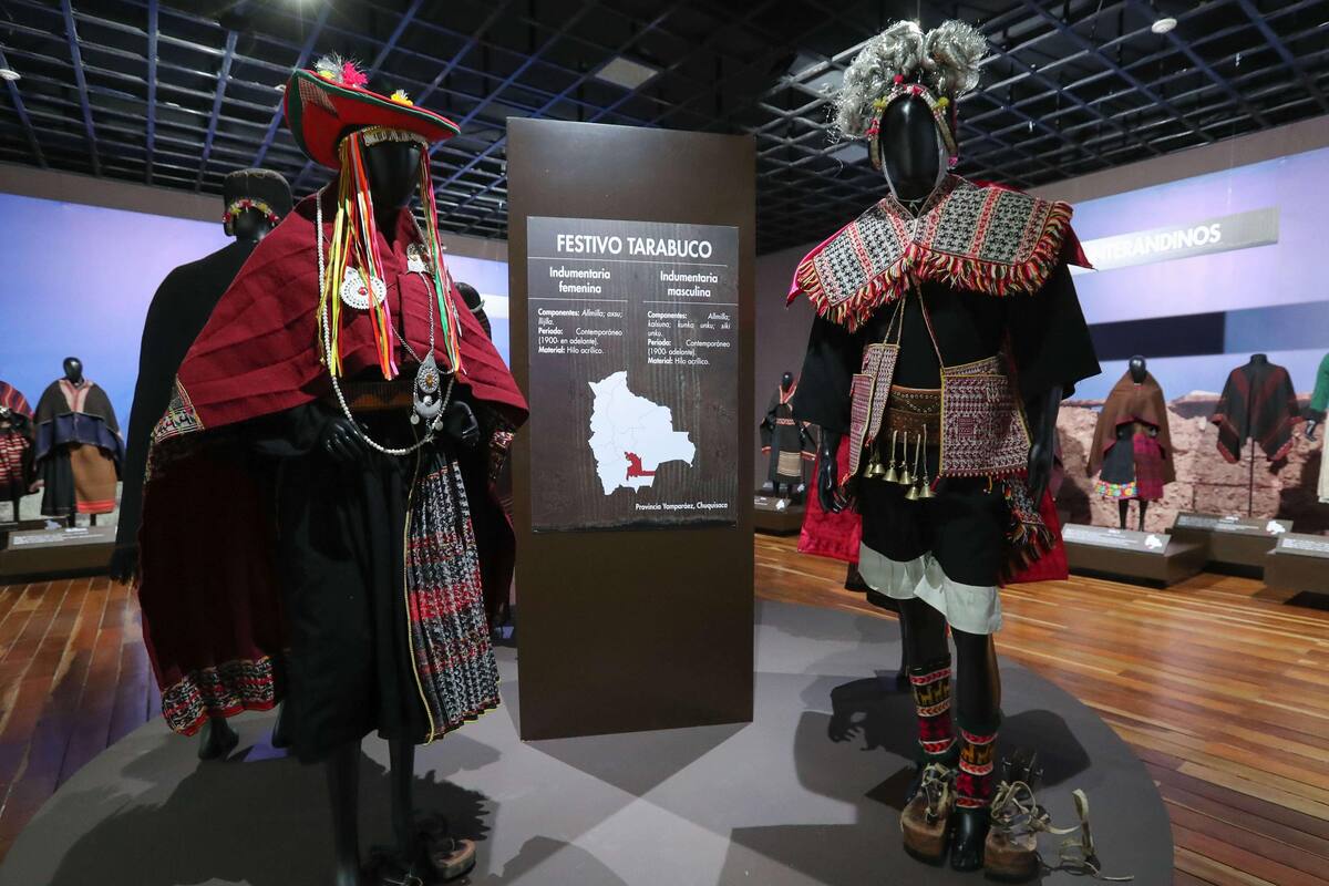Muestran su colorido y diversidad vestimentas de indígenas de Bolivia