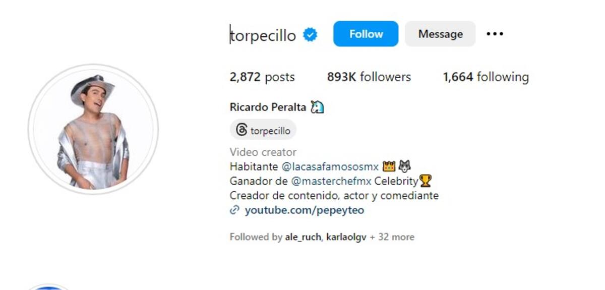 Ricardo Peralta conitnúa perdiendo seguidores en Instagram.