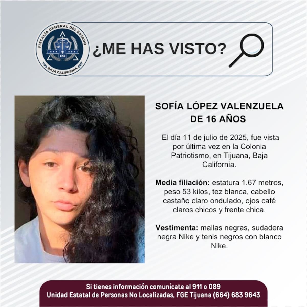 Fue vista por última vez el 11 de julio de 2025.