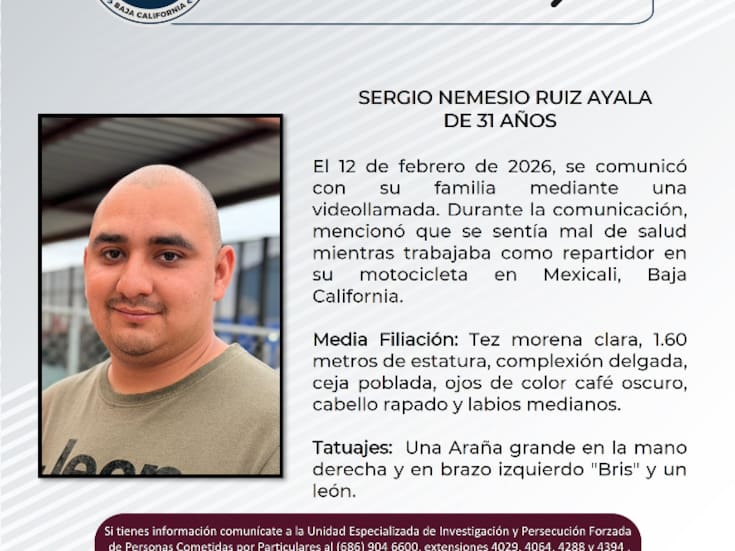 Se busca: ayúdanos a encontrar a Sergio Nemesio Ruiz Ayala